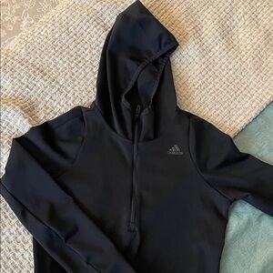 Adidas Black LS zip up tee with hoodie
